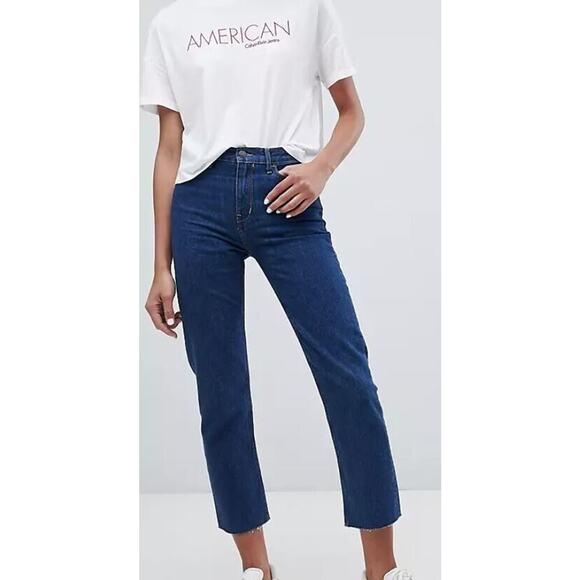 Calvin Klein Women's High Rise Slim Raw Hem Blue Jeans Size 28 MSRP $69.50 - Picture 2 of 4